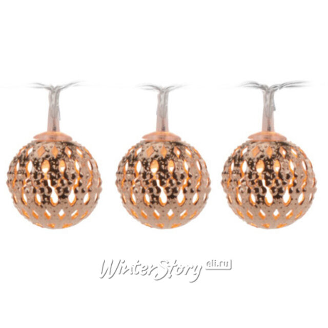 Светодиодная гирлянда на батарейках Шарики Ferarro Bronze 0.9 м, 10 теплых белых LED ламп, прозрачный ПВХ, IP20 Koopman (Купман)