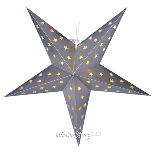 Светящаяся Звезда Капелла из бумаги 60 см серебряная 10 теплых белых мини LED ламп, батарейки Koopman