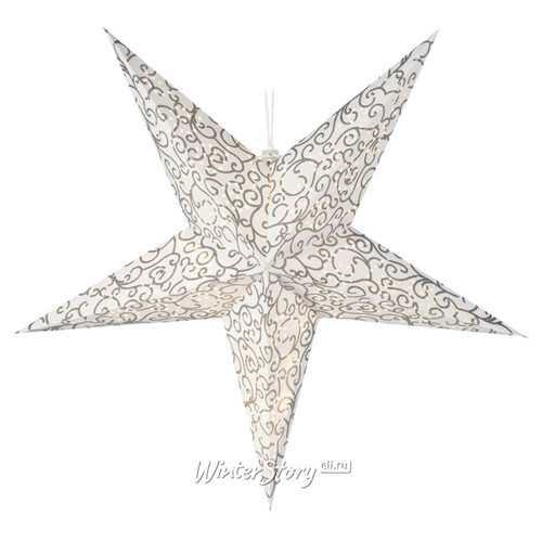 Светящаяся Звезда Капелла из бумаги 60 см бело-серебряная 10 теплых белых мини LED ламп, батарейки Koopman