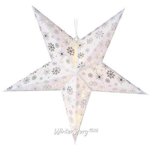 Светящаяся звезда из бумаги Серебристый Вальс 60 см с теплой белой LED подсветкой, на батарейках Koopman