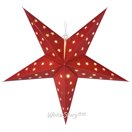 Светящаяся Звезда Капелла из бумаги 75 см красная 15 теплых белых мини LED ламп, батарейки Koopman