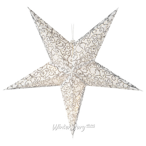 Светящаяся Звезда Капелла из бумаги 75 см бело-серебряная 15 теплых белых мини LED ламп, батарейки Koopman