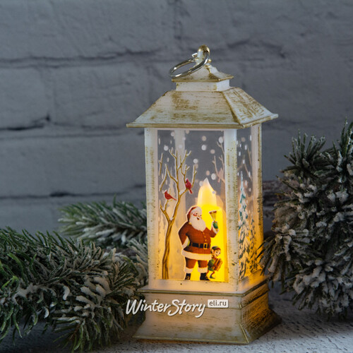 Новогодний фонарик со свечой Сказки зимнего Леса 13 см белый Koopman