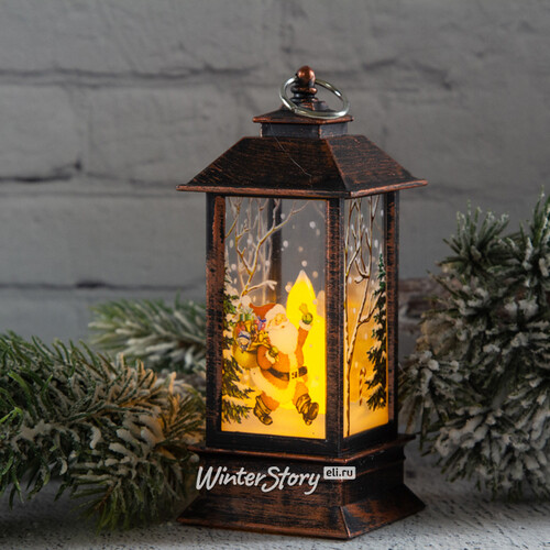 Новогодний фонарик со свечой Сказки зимнего Леса 13 см винтажно-медный Koopman