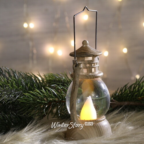 Декоративный фонарь - снежный шар Лампа волшебника Бартоломеуса 12 см на батарейке, серо-коричневый Koopman