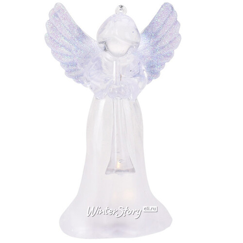 Светящаяся елочная игрушка Ангел Иоганно с перламутровыми крыльями 12 см на батарейке, RGB LED подсветка, подвеска Koopman
