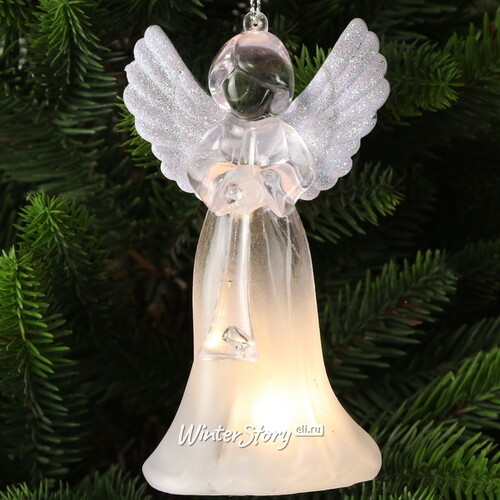 Светящаяся елочная игрушка Ангел Иоганно с перламутровыми крыльями 12 см на батарейке, теплая белая LED подсветка, подвеска Koopman