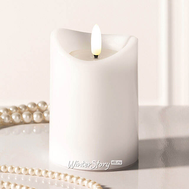 Светодиодная свеча с имитацией пламени Кертон 10 см, белая восковая, на батарейках, таймер Koopman