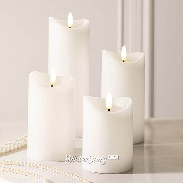 Светодиодная свеча с имитацией пламени Кертон 15 см, белая восковая, на батарейках, таймер Koopman