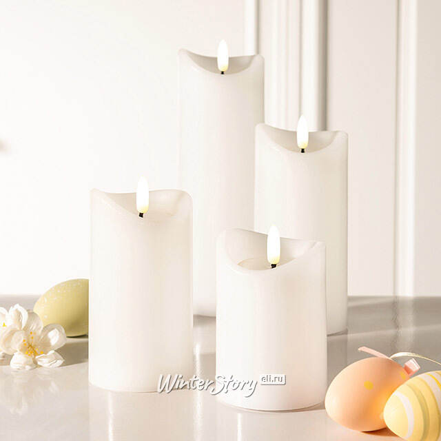 Светодиодная свеча с имитацией пламени Кертон 15 см, белая восковая, на батарейках, таймер Koopman