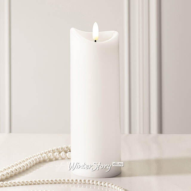 Светодиодная свеча с имитацией пламени Кертон 20 см, белая восковая, на батарейках, таймер Koopman