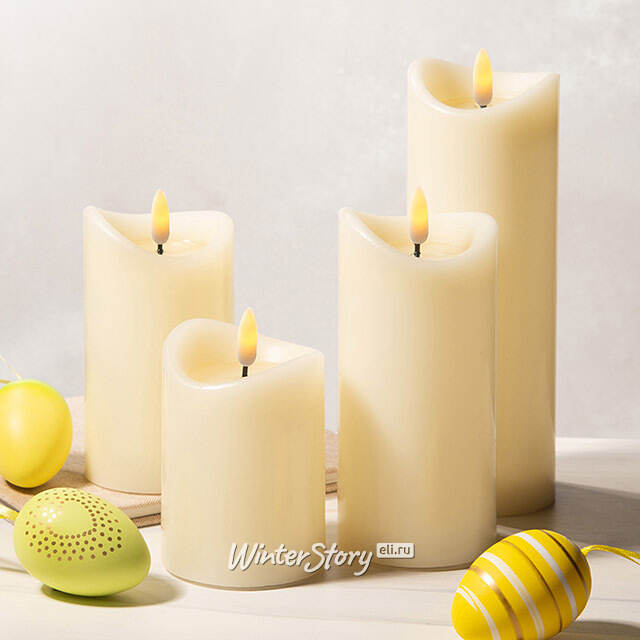 Светодиодная свеча с имитацией пламени Кертон 20 см, слоновая кость, на батарейках, таймер Koopman