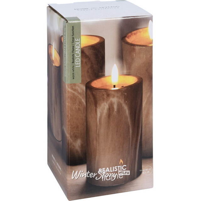 Светодиодная свеча с имитацией пламени Brown Marble 12.5 см, на батарейках, таймер Koopman