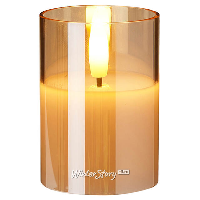 Светодиодная свеча с имитацией пламени Матфен 7 см янтарная, стекло, на батарейках, таймер Koopman