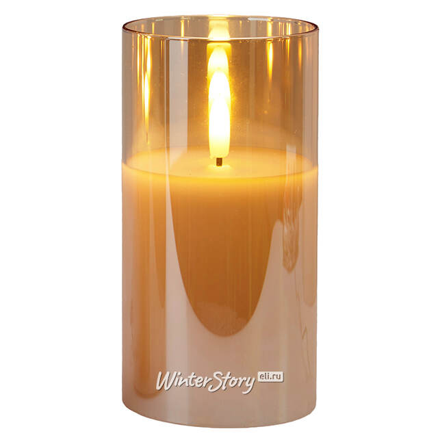 Светодиодная свеча с имитацией пламени Матфен 15 см янтарная, стекло, на батарейках, таймер Koopman