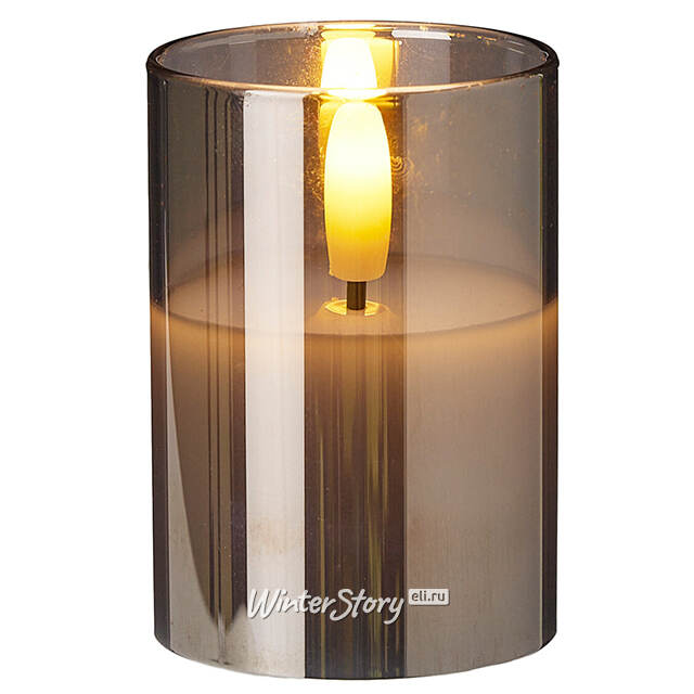 Светодиодная свеча с имитацией пламени Матфен 7 см дымчатая, стекло, на батарейках, таймер Koopman