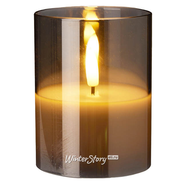 Светодиодная свеча с имитацией пламени Матфен 10 см дымчатая, стекло, на батарейках, таймер Koopman