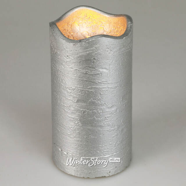 Светодиодная свеча Romanzo 13 см серебряная, мерцающее пламя, на батарейках, таймер Koopman