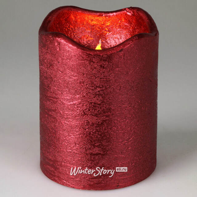 Светодиодная свеча Romanzo 9 см красный металлик, мерцающее пламя, на батарейках, таймер Koopman