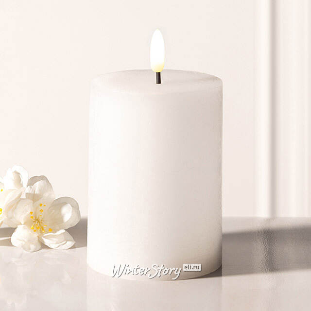 Светодиодная восковая свеча Rustic 10 см белая, мерцающее пламя, на батарейках, таймер Koopman