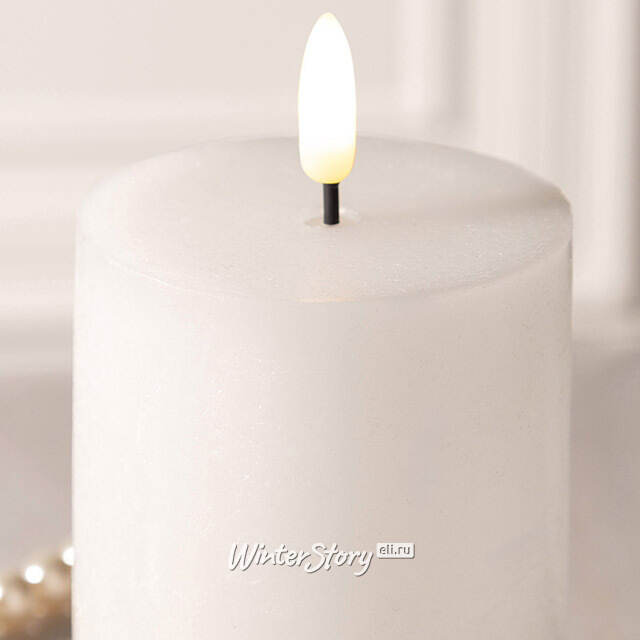 Светодиодная восковая свеча Rustic 10 см белая, мерцающее пламя, на батарейках, таймер Koopman