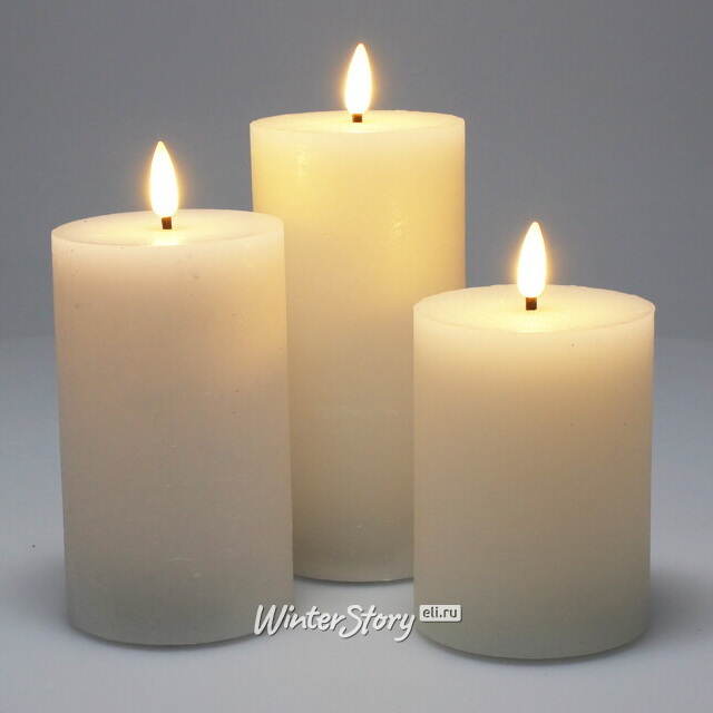 Набор светодиодных восковых свечей Rustic 10-15 см белый, мерцающее пламя, 3 шт, на батарейках, таймер Koopman