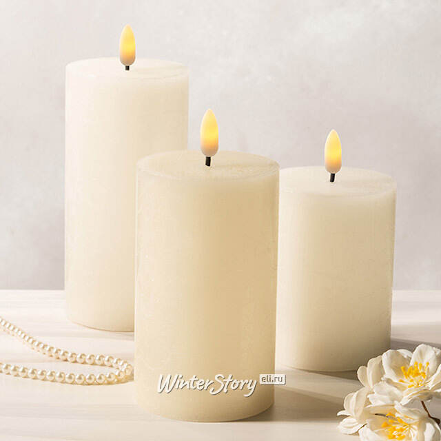 Светодиодная восковая свеча Rustic 12.5 см слоновая кость, мерцающее пламя, на батарейках, таймер Koopman