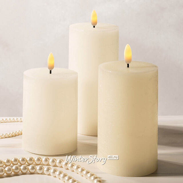 Светодиодная восковая свеча Rustic 12.5 см слоновая кость, мерцающее пламя, на батарейках, таймер Koopman