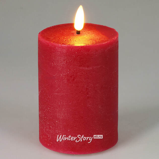 Светодиодная восковая свеча Rustic 10 см красная, мерцающее пламя, на батарейках, таймер Koopman