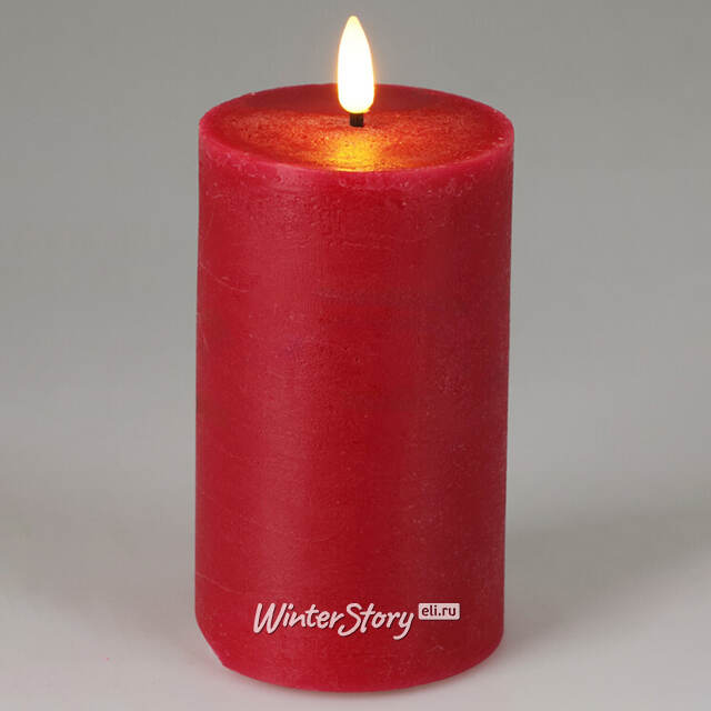 Светодиодная восковая свеча Rustic 12.5 см красная, мерцающее пламя, на батарейках, таймер Koopman