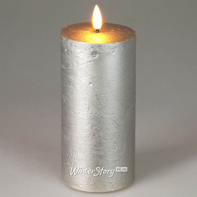 Светодиодная восковая свеча Rustic 12.5 см серебряная, мерцающее пламя, на батарейках, таймер Koopman