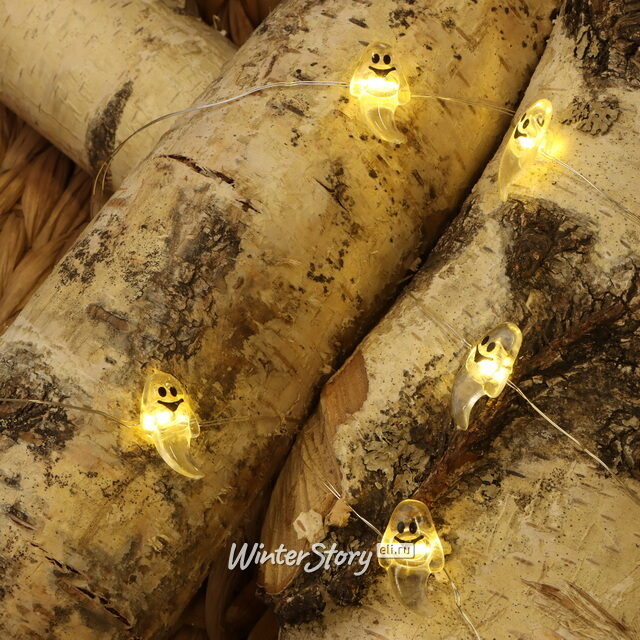 Светодиодная гирлянда на батарейках Привидения 2.2 м, 15 теплых белых LED ламп, прозрачный ПВХ, IP20 Koopman