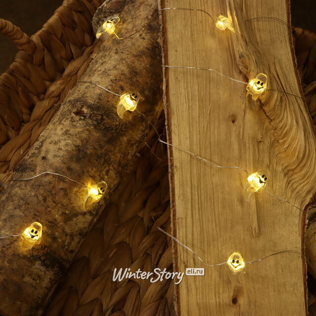 Светодиодная гирлянда на батарейках Привидения 2.2 м, 15 теплых белых LED ламп, прозрачный ПВХ, IP20 Koopman