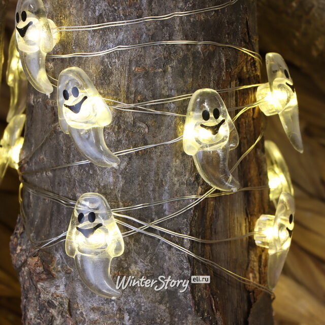 Светодиодная гирлянда на батарейках Привидения 2.2 м, 15 теплых белых LED ламп, прозрачный ПВХ, IP20 Koopman