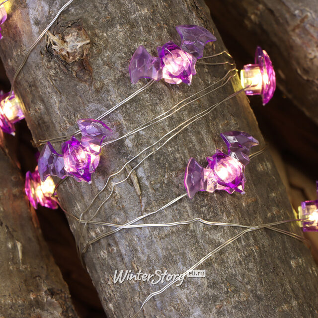 Светодиодная гирлянда на батарейках Летучие Мышки 2.2 м, 15 теплых белых LED ламп, серебряная проволока, IP20 Koopman