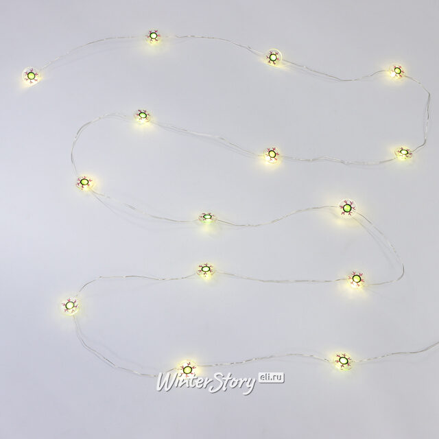 Светодиодная гирлянда на батарейках Mystic Eyes 2.2 м, 15 теплых белых LED ламп, прозрачный ПВХ, IP20 Koopman