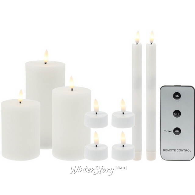 Набор светодиодных свечей Rustic Novel белый, мерцающее пламя, 9 шт, на батарейках, таймер Koopman