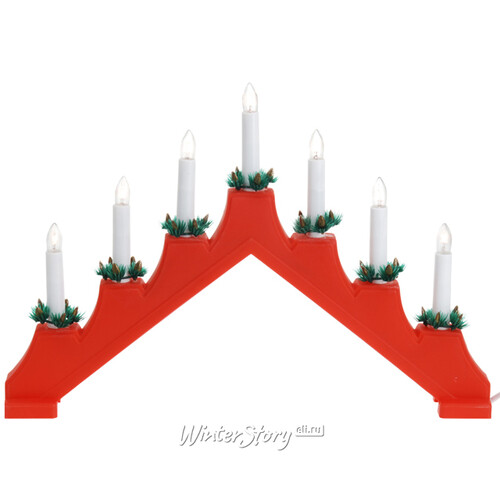 Светильник-горка Этери 40*31 см красная, 7 свечей с теплыми белыми LED Koopman