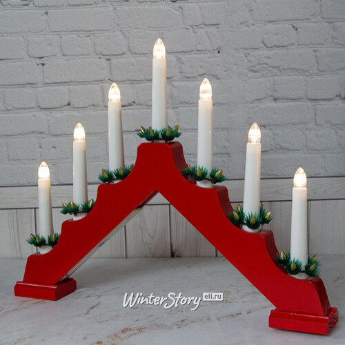 Светильник-горка Этери 40*31 см красная, 7 свечей с теплыми белыми LED Koopman