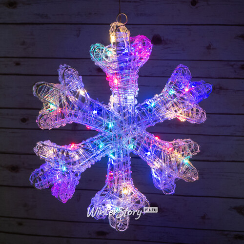 Светодиодная снежинка Алансон 40 см, 50 разноцветных мини LED ламп, на батарейках Koopman