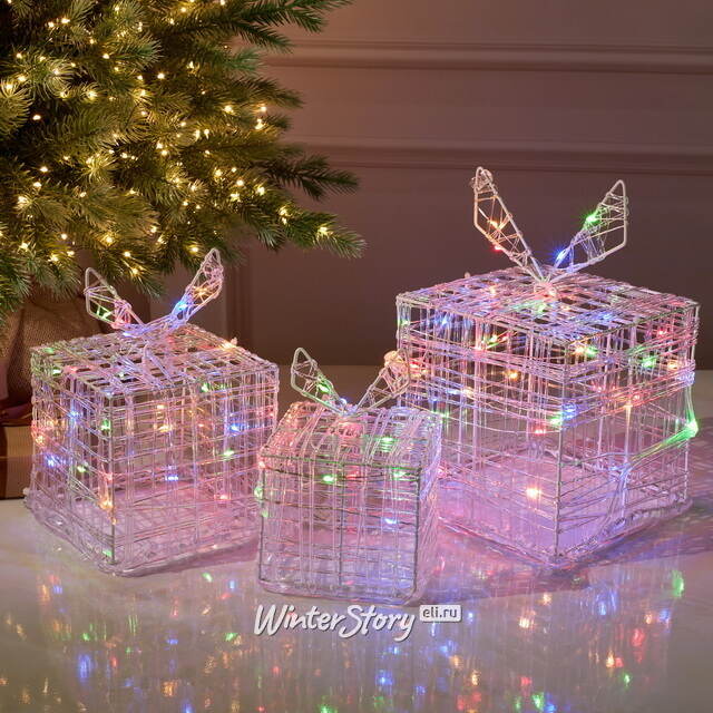Светящиеся Волшебные Подарки под елку 10-20 см, 3 шт, 90 разноцветных мини LED ламп Koopman