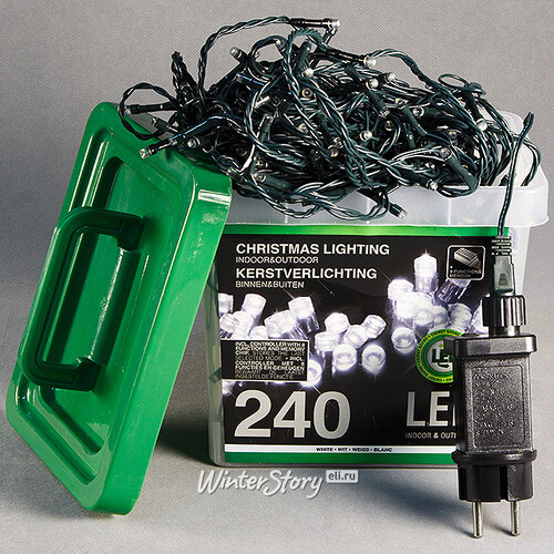 Светодиодная гирлянда В Коробке 240 холодных белых LED ламп 24 м, зеленый ПВХ, контроллер, IP44 Koopman