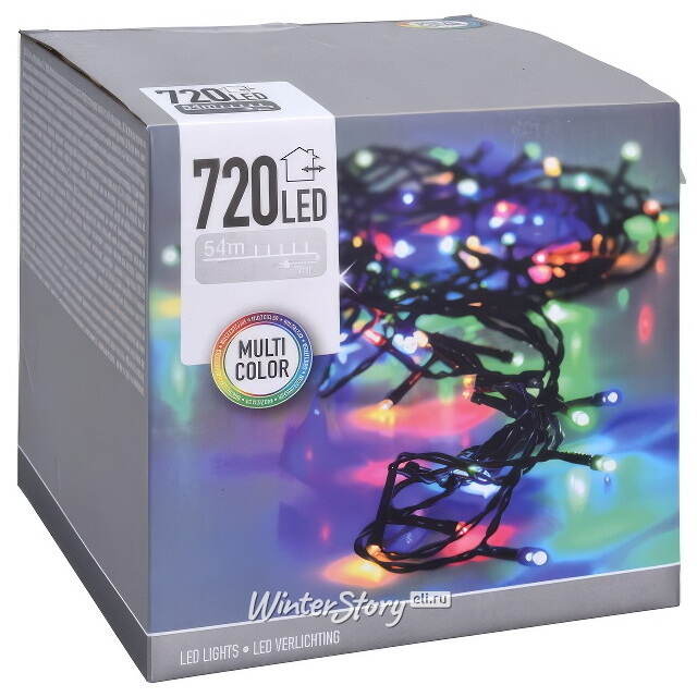 Светодиодная гирлянда Koopman Comfort Steady 54 м, 720 разноцветных LED ламп, зеленый ПВХ, контроллер, таймер, IP44 Koopman