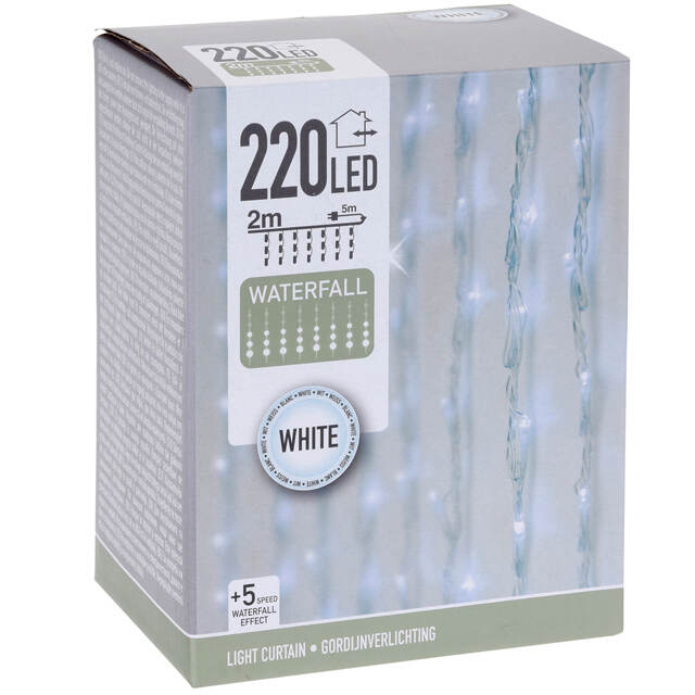 Светодиодный Водопад Koopman 2*1 м, 220 холодных белых LED ламп, прозрачный ПВХ, контроллер, IP44 Koopman (Купман)