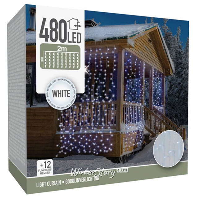 Светодиодный занавес Koopman 2*3 м, 480 холодных белых LED ламп, прозрачный ПВХ, контроллер, IP44 Koopman