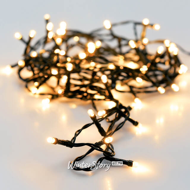 Светодиодная гирлянда на батарейках Koopman 7 м, 96 теплых белых LED ламп, черный ПВХ, контроллер, таймер, IP44 Koopman