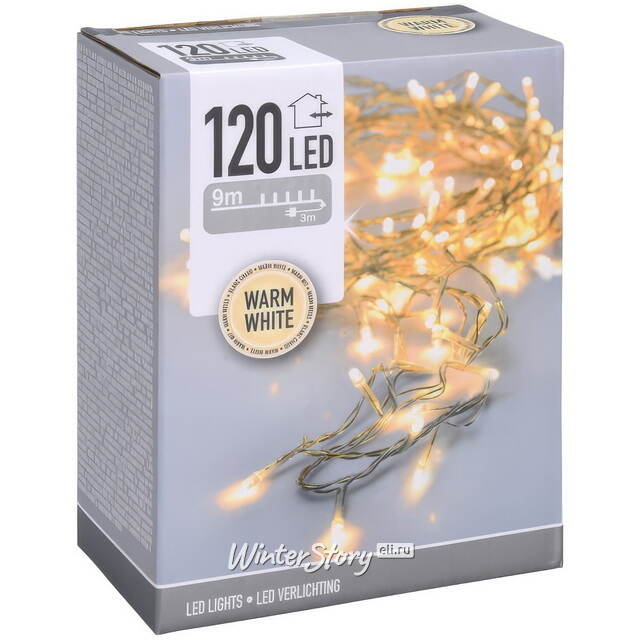 Светодиодная гирлянда Koopman Comfort 9 м, 120 теплых белых LED ламп, прозрачный ПВХ, контроллер, таймер, IP44 Koopman (Купман)
