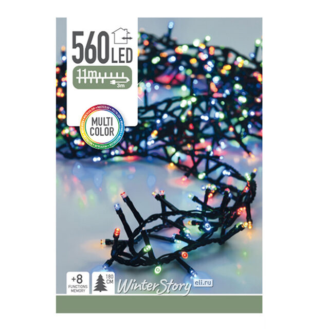 Светодиодная гирлянда Koopman Snake Comfort Basic 11 м, 560 разноцветныхLED ламп, зеленый ПВХ, контроллер, IP44 Koopman