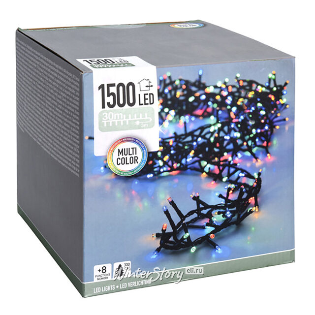 Светодиодная гирлянда Koopman Snake Comfort Basic 30 м, 1500 разноцветных LED ламп, зеленый ПВХ, контроллер, таймер, IP44 Koopman