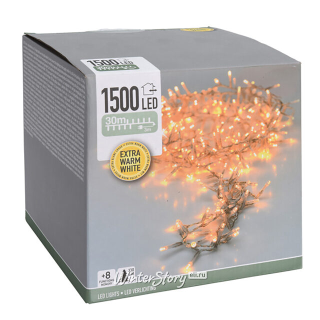 Светодиодная гирлянда Koopman Snake Comfort Basic 30 м, 1500 экстра теплых белых LED ламп, прозрачный ПВХ, контроллер, таймер, IP44 Koopman (Купман)